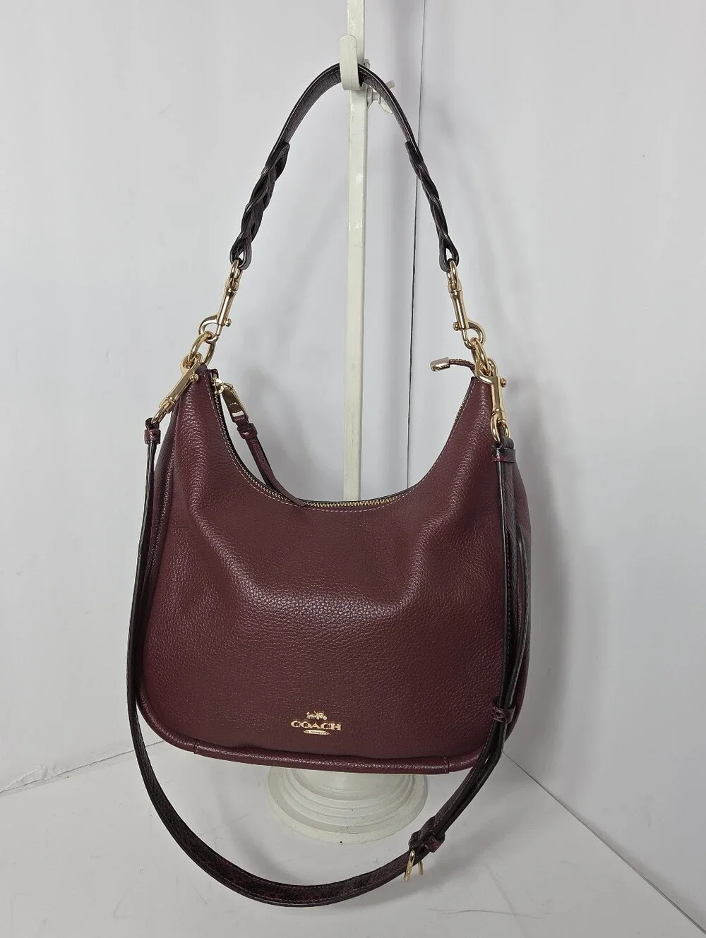 coach jules hobo burgundy wine leather hobo shoulder bag snake detail trim CC756